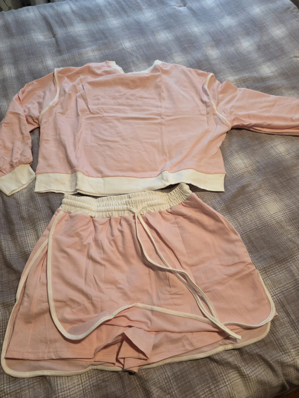Women’s Pink Two-Piece Lounge Set with White Trim